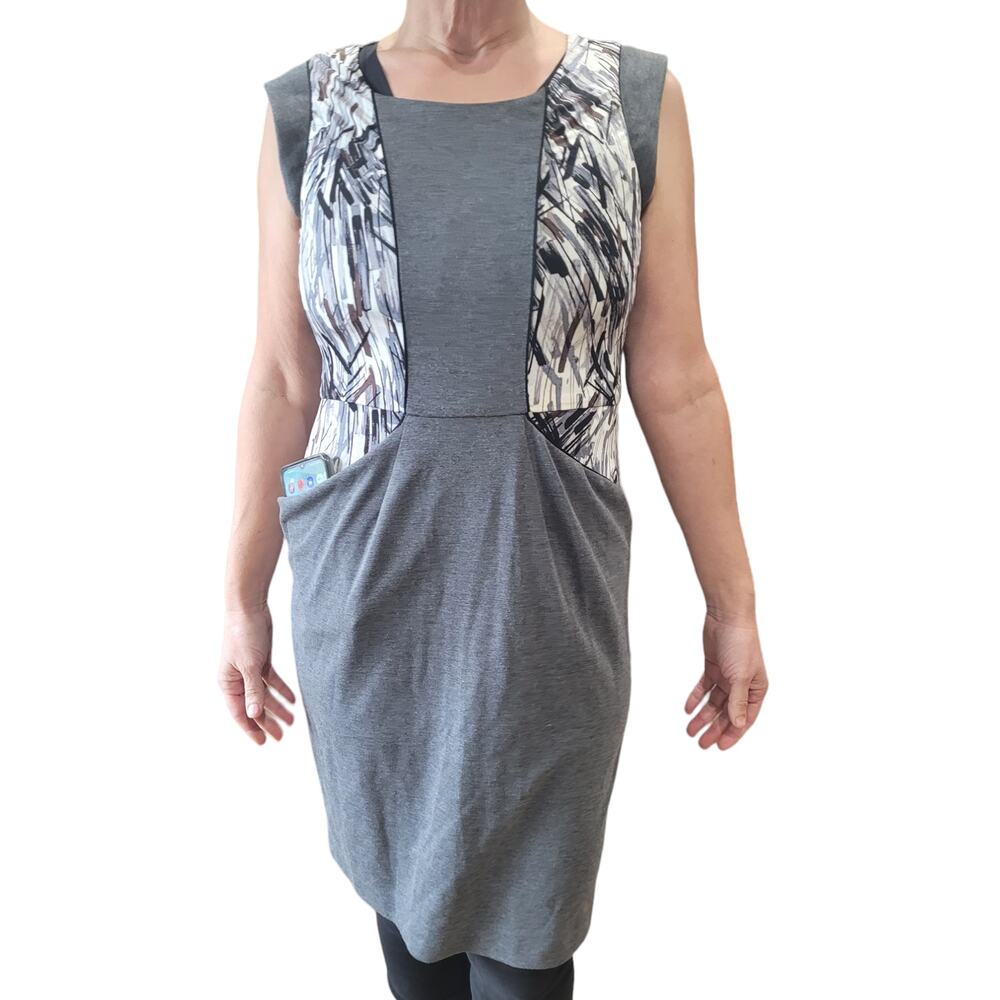 BCBGMAXAZRIA Gray Layered Graphic Bodycon Dress M Abstract Modern Career Capsule